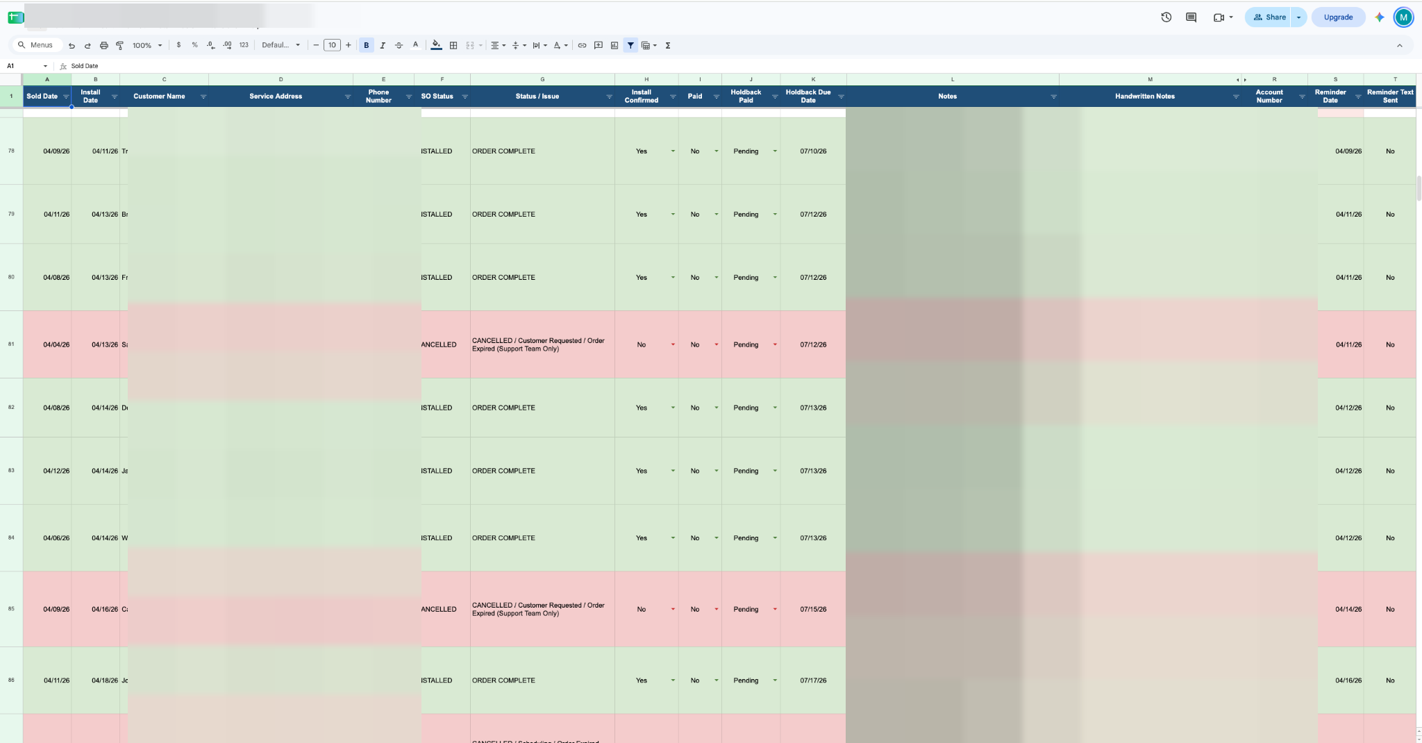 Sanitized custom operations tracker screenshot